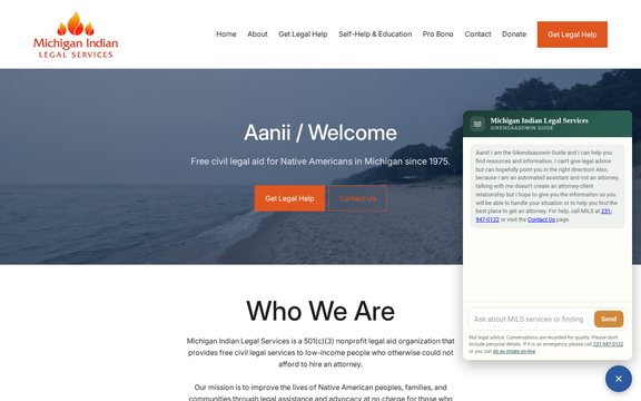 The MILS site with the Gikendaasowin Guide assistant open
